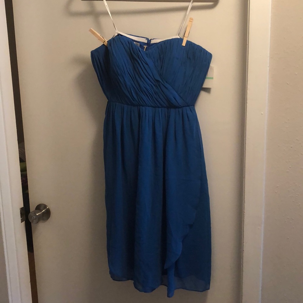 Donna Morgan Blue strapless bridesmaid dress